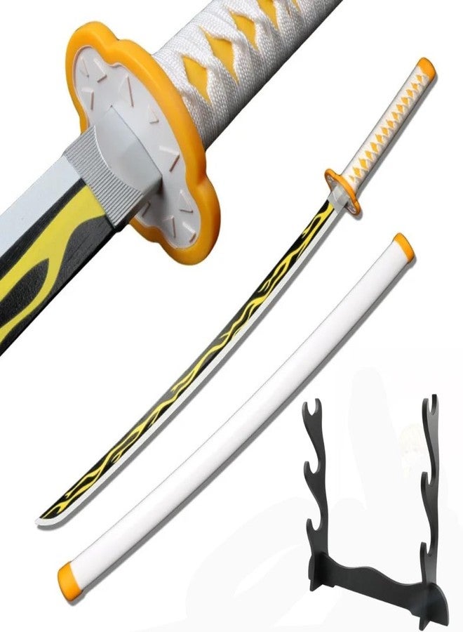 EXCELCHOICE Demon Slayer Zenitsu Katana Wooden Sword Toy Life Size Nichirin 104CM Bamboo Wood (with Stand) Anime Cosplay Replica (Stand: Triple Layer) - Image 1